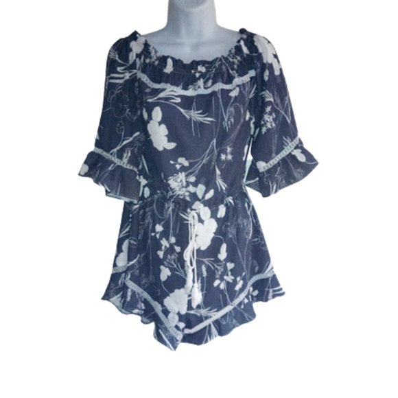 AVA  Blue Floral Romper One-Piecer Size 6 - Picture 1 of 4